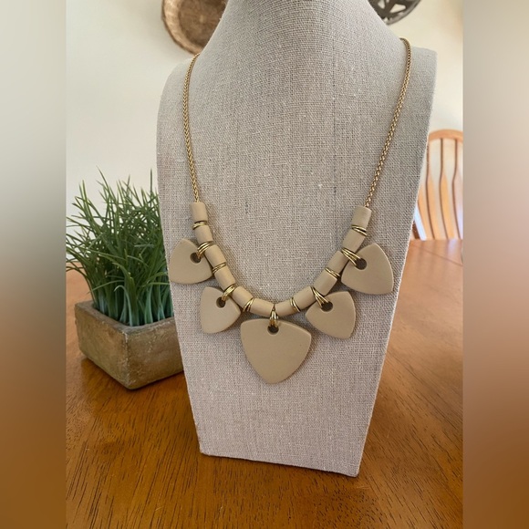 Handmade/Hand crafted polymer Clay statement necklace in tan and gold - Picture 3 of 4